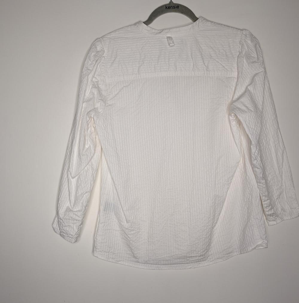 🤍 Something Navy White Textured Button-Front Blo… - image 4